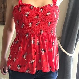 SALE Floral Top Ruffle Strap Smocked